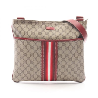 グッチ GUCCI GGスプリーム ショルダーバッグ バッグ PVCコーティングキャンバス レザー メンズ レディース ベージュ系 / レッド系 201446 【中古】