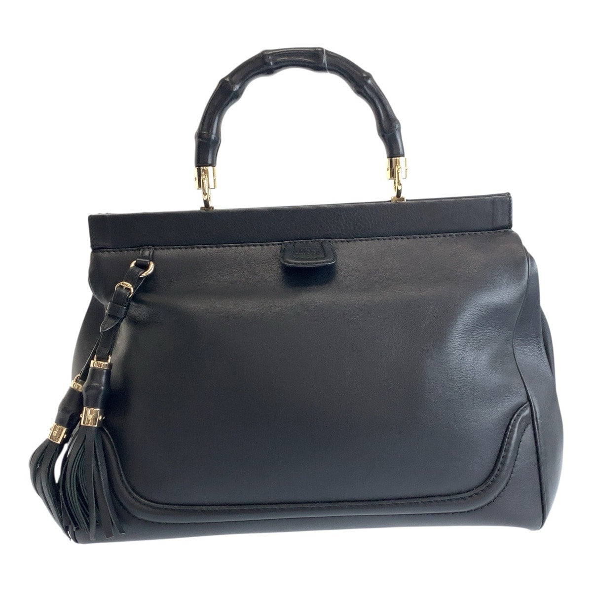 美品 GUCCI グッチ バンブー ブラック 黒 ゴールド金具 レザー ハンドバッグ 504398 【中古】