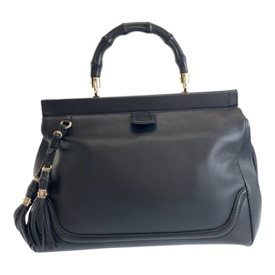美品 GUCCI グッチ バンブー ブラック 黒 ゴールド金具 レザー ハンドバッグ 504398 【中古】