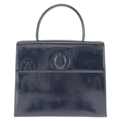CARTIER カルティエ ヴィンテージ ハッピーバースデー ネイビー ダークネイビー パテントレザー ハンドバッグ 603965 【中古】