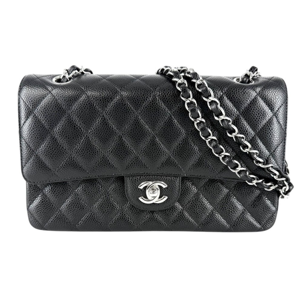 CHANEL シャネル ショルダーバッグ マトラッセ25 ダブルフラップ ダブルチェーン 肩掛け 斜め掛け チェーン ココマーク ココ かばん 鞄 キャビアスキン    ブラック 黒 シルバー金具 レディース【中古品】