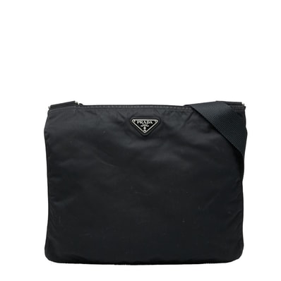 プラダ 三角ロゴプレート ショルダーバッグ ブラック ナイロン レディース PRADA 【中古】
