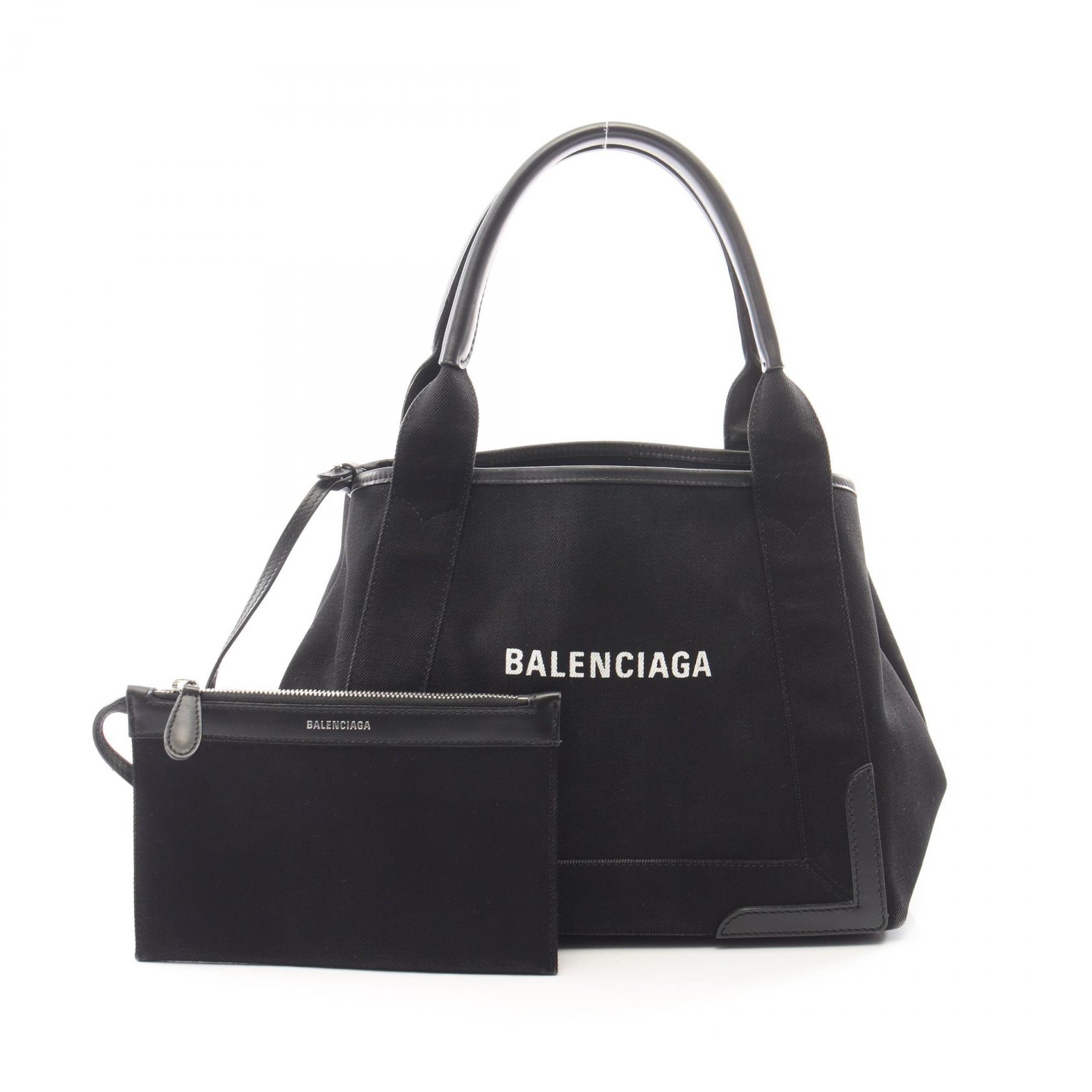 バレンシアガ BALENCIAGA NAVY CABAS S ネイビーカバ トートバッグ バッグ キャンバス レザー レディース ブラック系 339933 【中古】