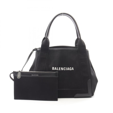 バレンシアガ BALENCIAGA NAVY CABAS S ネイビーカバ トートバッグ バッグ キャンバス レザー レディース ブラック系 339933 【中古】