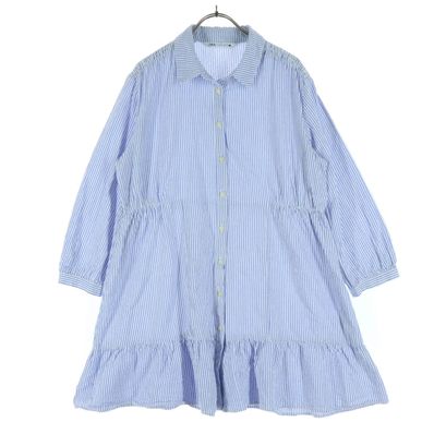 ZARA ザラ ストライプ柄 長袖 ミニワンピース L ブルー