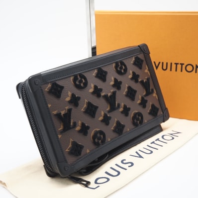 美品 LOUIS VUITTON ルイ・ヴィトン タフタージュ ソフトトランク クラッチ M45061 ショルダーバッグ ブラウン ブラック コーティングキャンバス レザー タフタージュ メンズ
