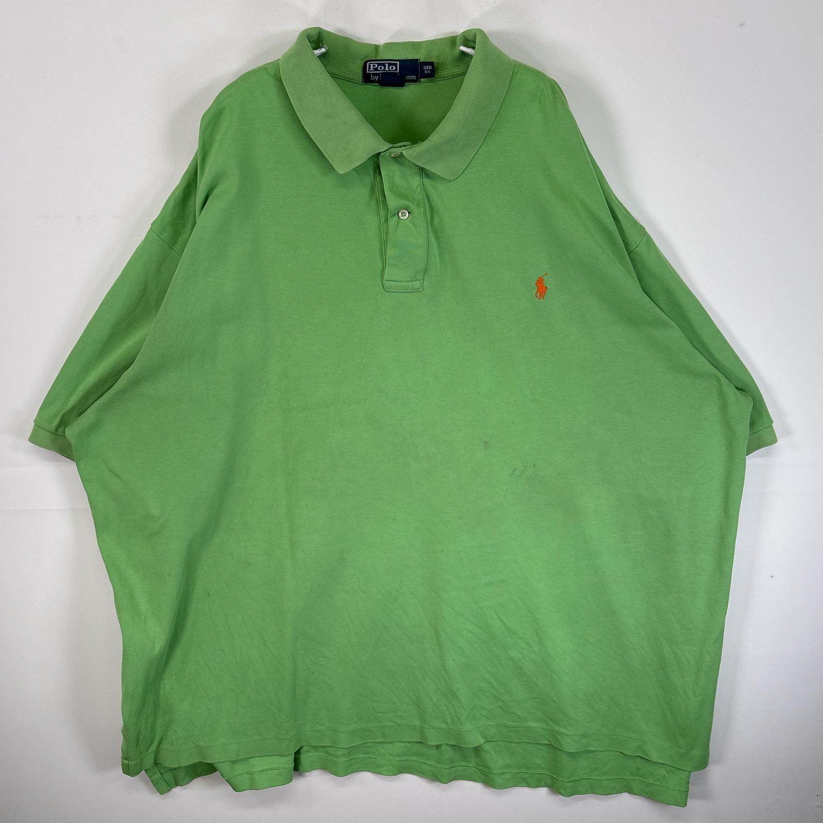 古着 90's/90年代 ポロバイラルフローレン Polo by Ralph Lauren 半袖 ポロシャツ ロゴ 刺繍 大きいサイズ 2ボタン 3XB BIG  グリーン系 無地 メンズ