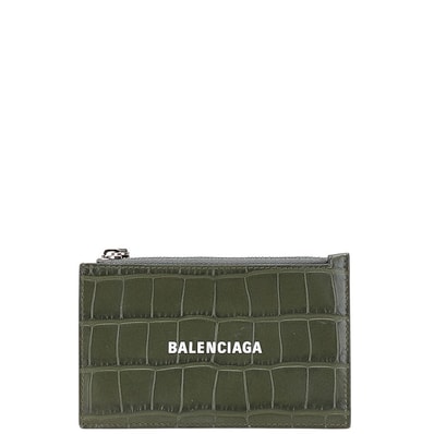 バレンシアガ 型押し カードケース コインケース フラグメントケース 640535 カーキグリーン レザー メンズ BALENCIAGA 【中古】