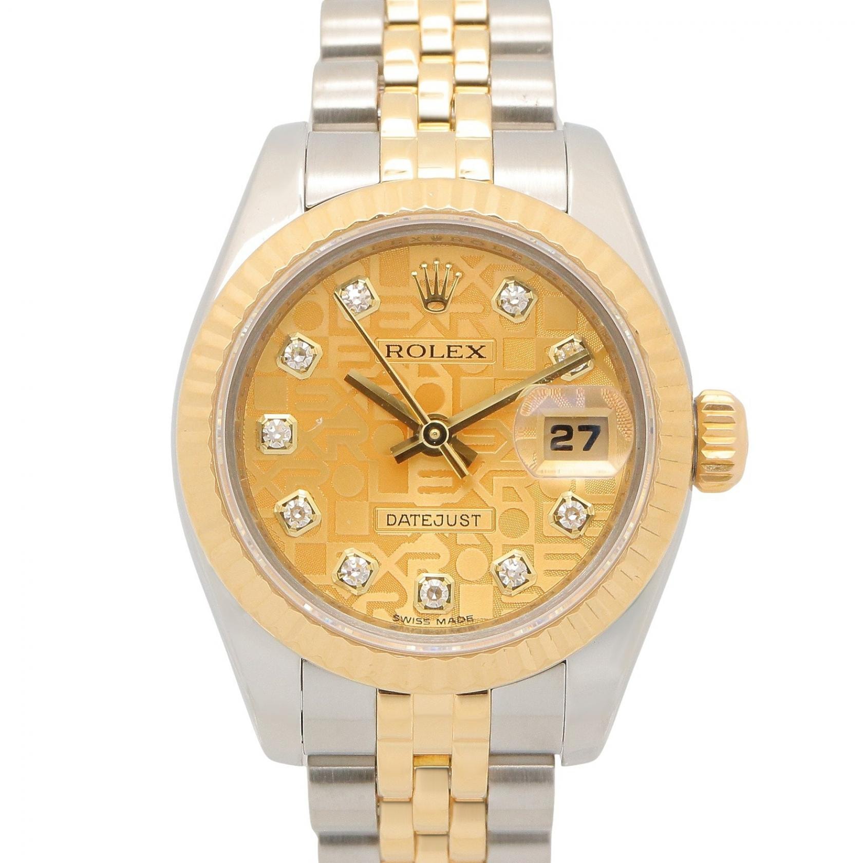 ロレックス ROLEX デイトジャスト 10Pダイヤ Z番 シャンパン コンピュータ 新ダイヤ 腕時計 時計 K18(イエローゴールド) ステンレススチール ダイヤモンド レディース ゴールド系 シャンパン/コンピュータ/新ダイヤ 179173G 【中古】