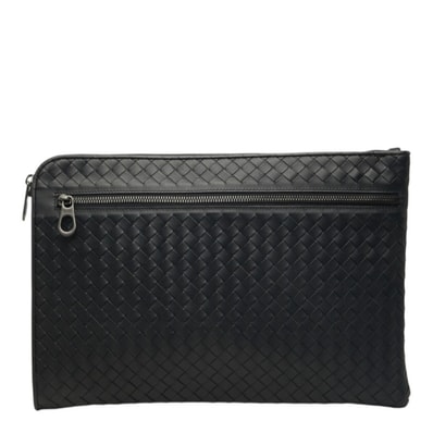 ボッテガヴェネタ イントレチャート クラッチバッグ セカンドバッグ ブラック レザー メンズ BOTTEGAVENETA 【中古】