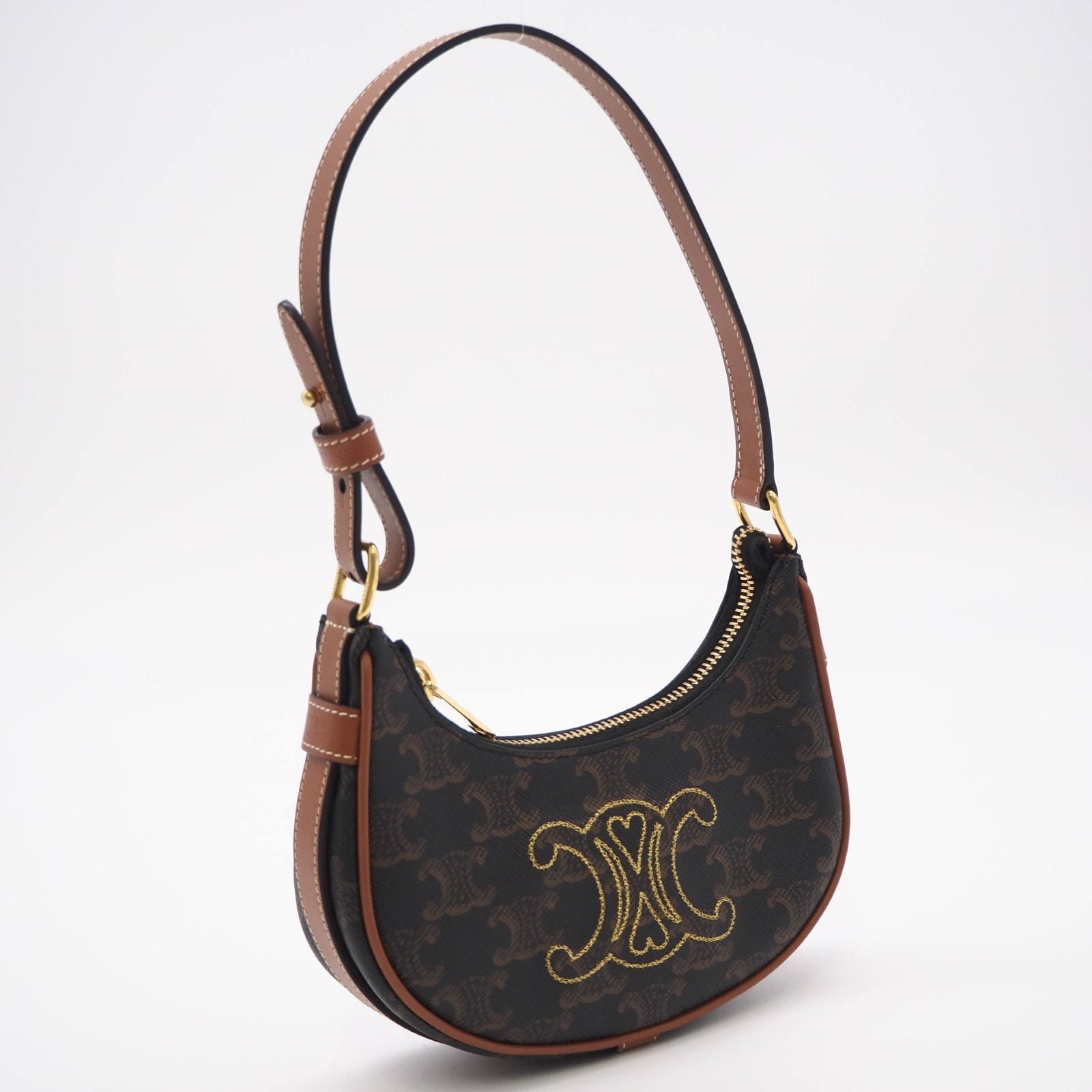 極美品 CELINE セリーヌ トリオンフ ミニ アヴァ ワンショルダーバッグ 10I602EB1-04LU ハンドバッグ ブラウン ベージュ コーティングキャンバス レザー レディース