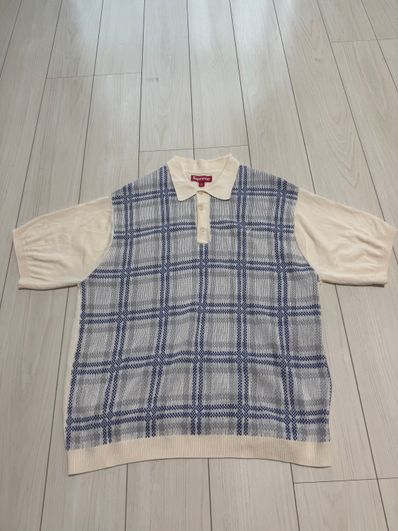 Supreme Plaid Knit S/S Polo "White"