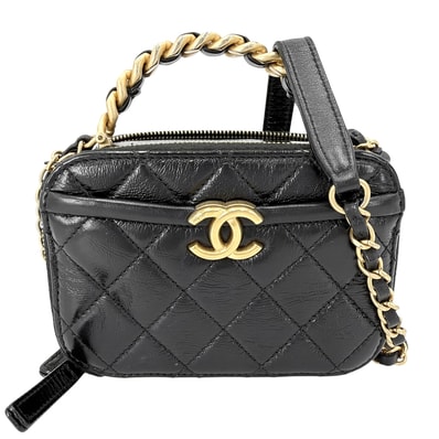 CHANEL シャネル 2WAY マトラッセ トップハンドル ショルダーバッグ ポシェット 斜め掛け ターンロック ココマーク レザー ブラック 黒 ゴールド金具 レディース【中古品】