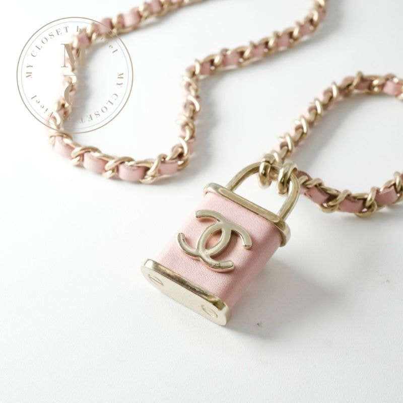 シャネル CHANEL ネックレス ペンダント チョーカー ピンク ゴールド ココマーク パドロック 2連 チェーン
