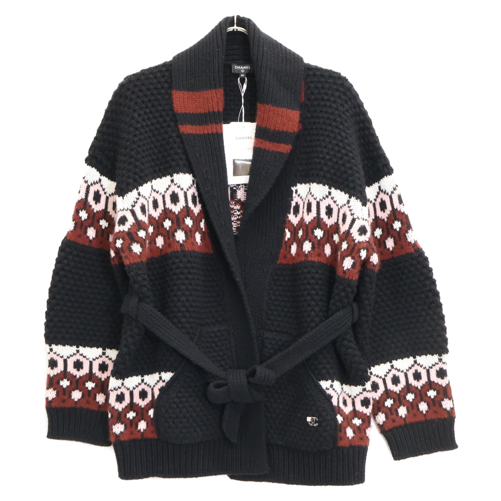 シャネル 【美品/国内正規/24AW】P77879K11261 ココマーク カシミヤxシルク ベルト付 ニット ガウンジャケット 38