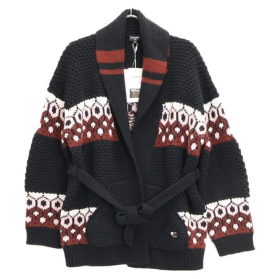 シャネル 【美品/国内正規/24AW】P77879K11261 ココマーク カシミヤxシルク ベルト付 ニット ガウンジャケット 38