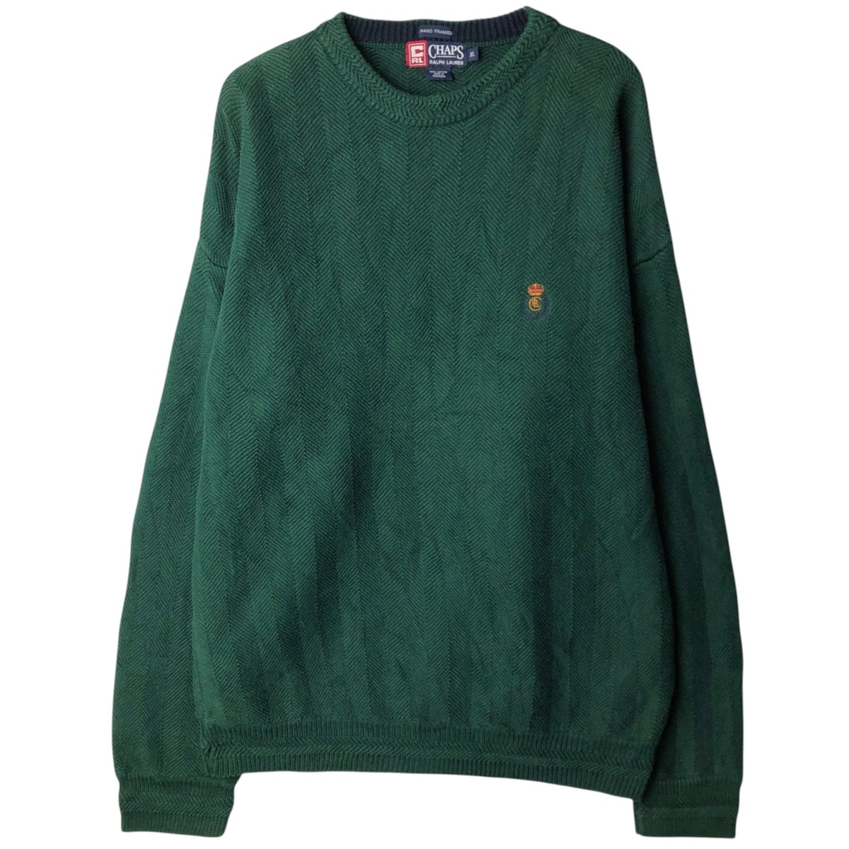 古着 ラルフローレン Ralph Lauren CHAPS チャップス HAND FRAMED ヘリンボーン コットンニットセーター メンズXL相当/eaa627480