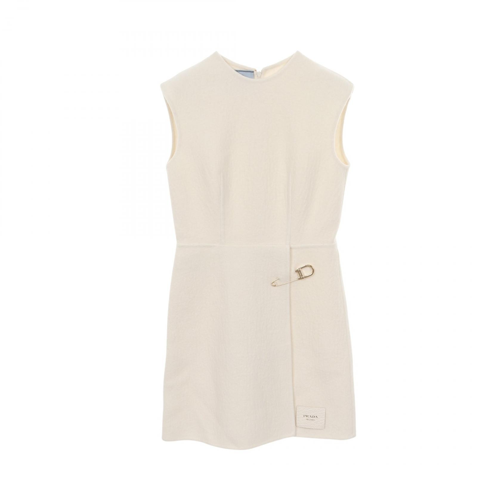 プラダ PRADA ウォッシュドツイルミニドレス ワンピース 衣料品 トップス ウール レディース アイボリー系 P3K49E 【中古】