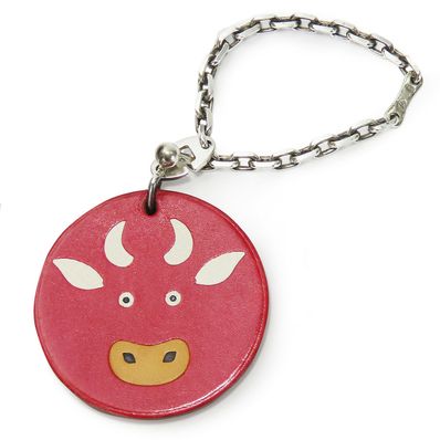 【中古】 エルメス バッグチャーム アニマル 牛 レザー シルバー925 レッド 小物 2009 アクセサリー レディース 女性 HERMES