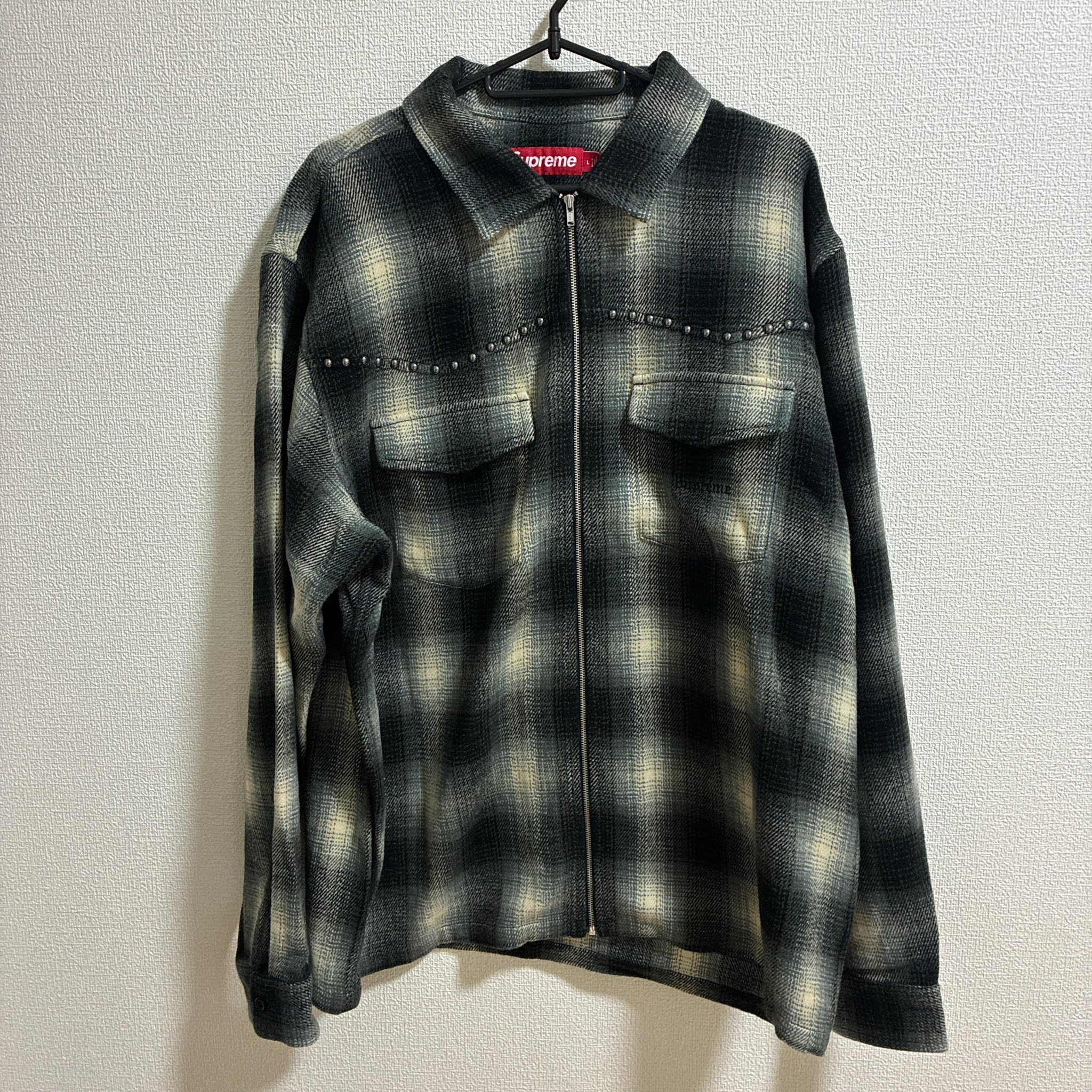 Supreme Studded Shadow Plaid Zip Up Shirt "Black"