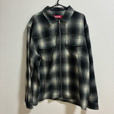 Supreme Studded Shadow Plaid Zip Up Shirt "Black"