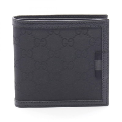 グッチ GUCCI GGキャンバス 二つ折り財布 財布 レザー ナイロンキャンバス メンズ ブラック系 150413 【中古】