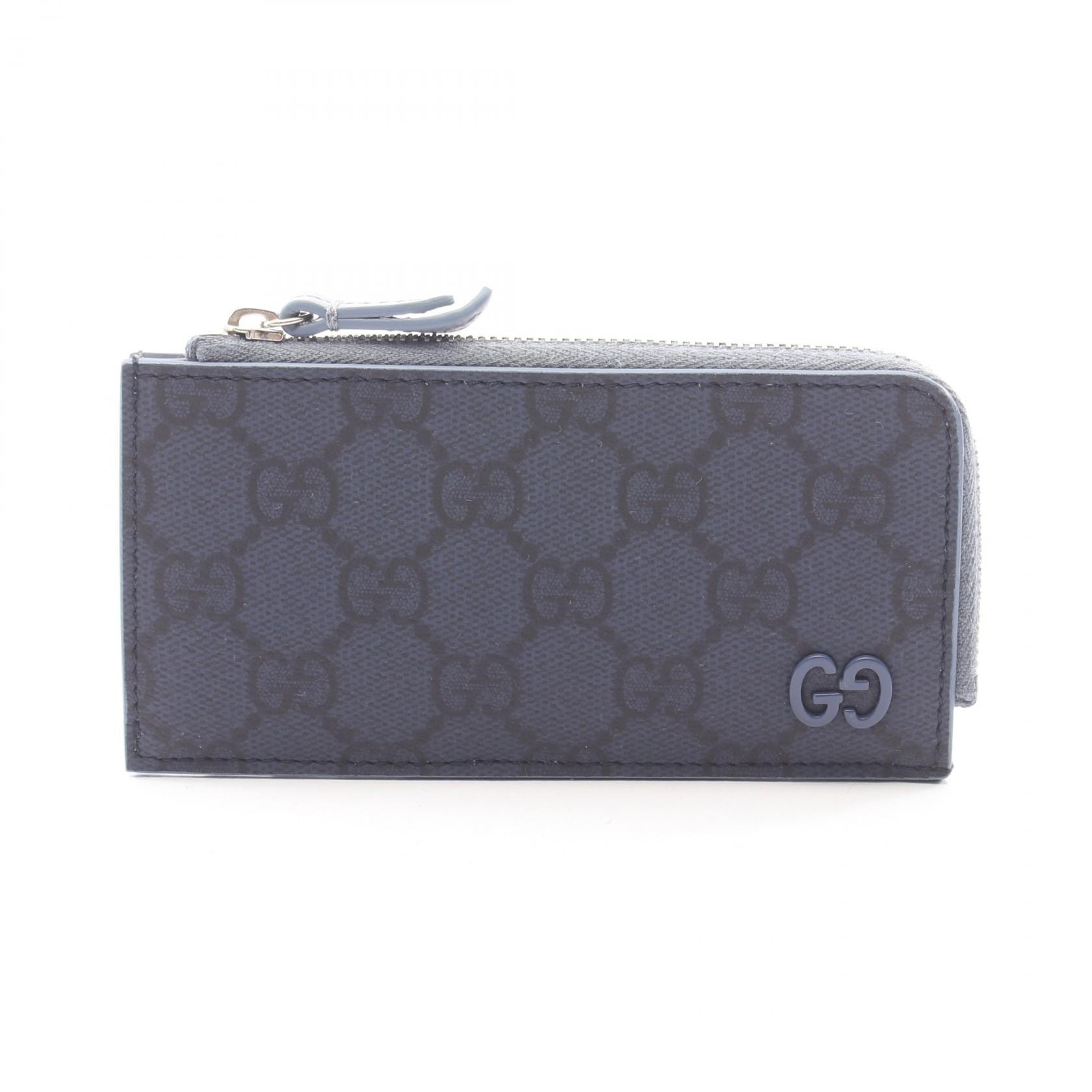 グッチ GUCCI GGスプリーム ジップカードケース コインケース 財布 レザー PVC レディース ネイビー系 / ブルー系 【中古】