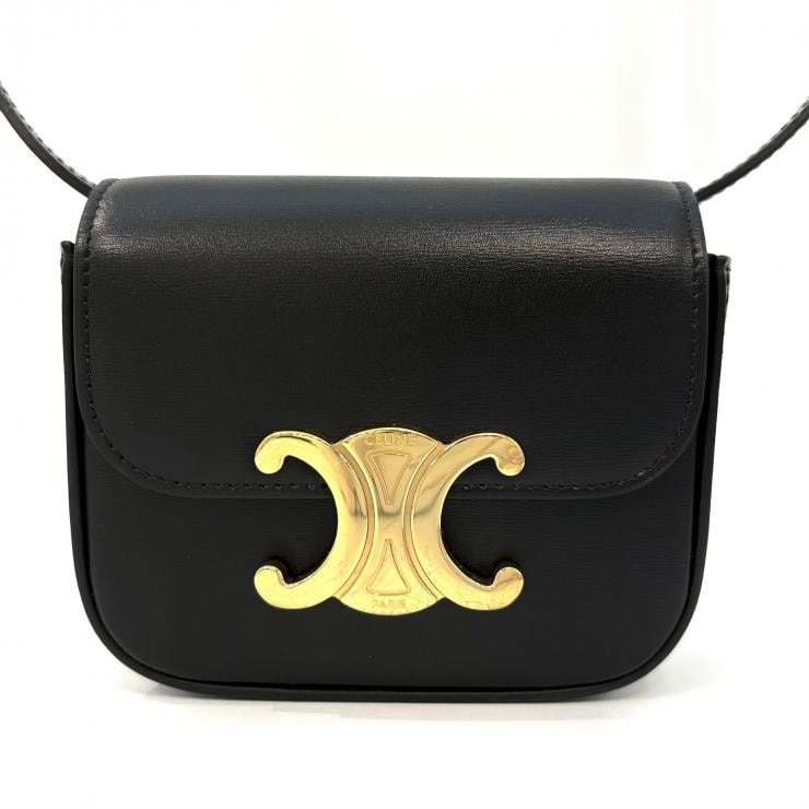 セリーヌ CELINE トリオンフ ミニ クロード 10I513DPV ショルダー カーフ ブラック ゴールド金具【鑑定済み】正規品