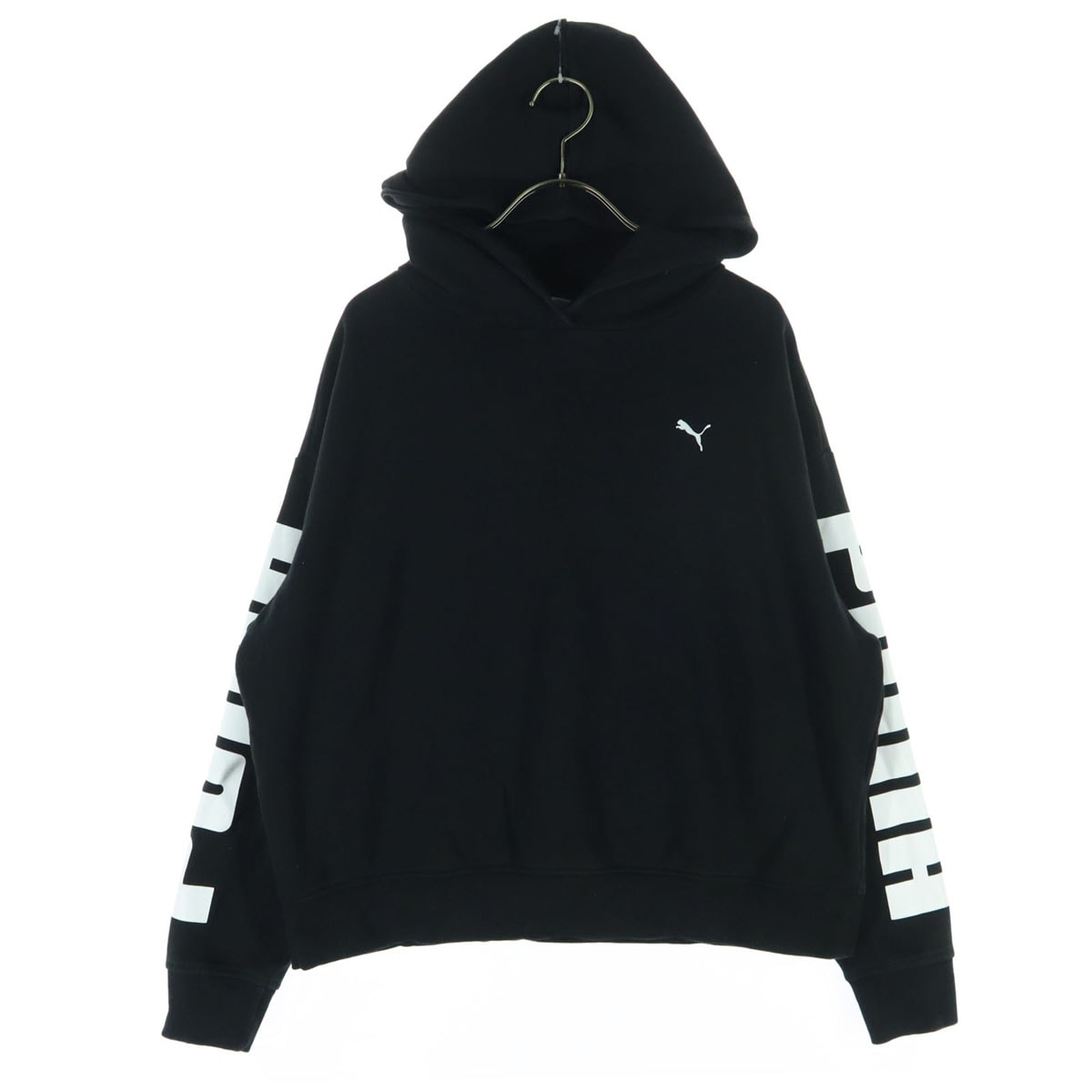 PUMA プーマ 裏起毛 ロゴ 長袖 パーカー M ブラック