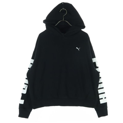 PUMA プーマ 裏起毛 ロゴ 長袖 パーカー M ブラック