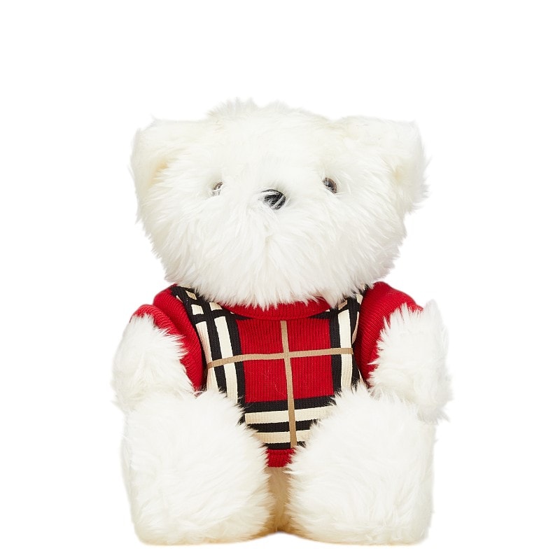 バーバリー テディベア クマ 熊 チェック ぬいぐるみ オフホワイト レッド ポリエステル コットン レディース BURBERRY 中古