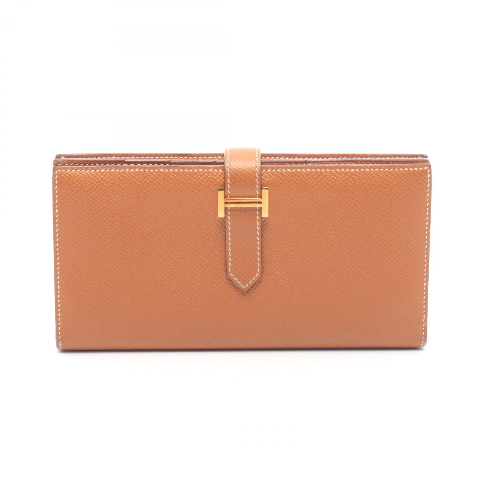 エルメス HERMES ベアンスフレ ゴールド 二つ折り長財布 財布 ヴォーエプソン ヴォーエプソン U刻印(2022年製造) レディース ブラウン系 【中古】