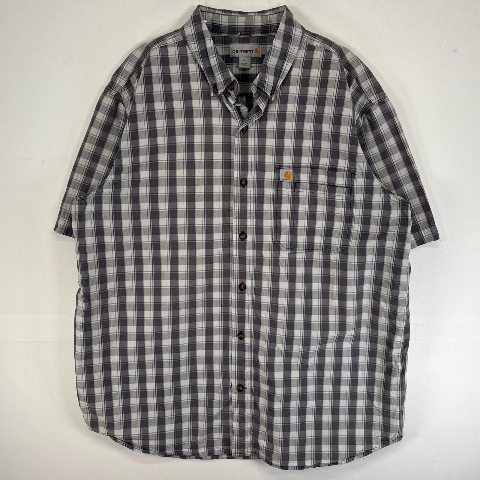 古着 カーハート Carhartt 半袖シャツ 大きいサイズ チェック ワンポイント ロゴ XL  グレー系 マルチカラー メンズ