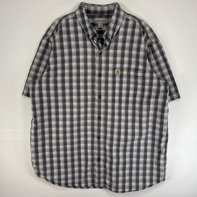 古着 カーハート Carhartt 半袖シャツ 大きいサイズ チェック ワンポイント ロゴ XL グレー系 マルチカラー メンズ