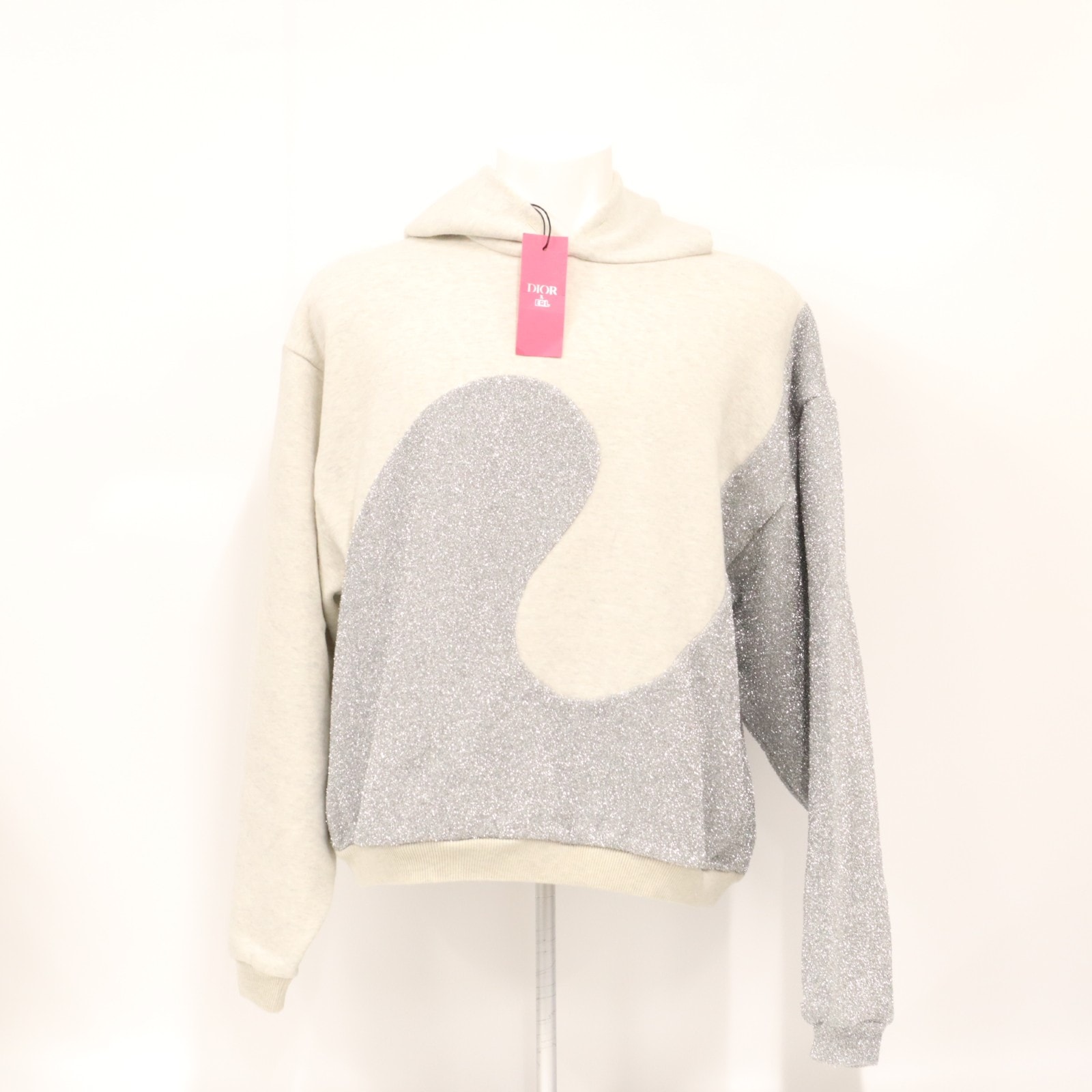 未使用 Dior ディオール グリッターミックス リラックスフィット プルオーバーフーディー M 313J646A0815 パーカー ホワイト ラメシルバー コットン ポリエステル ナイロン レディース