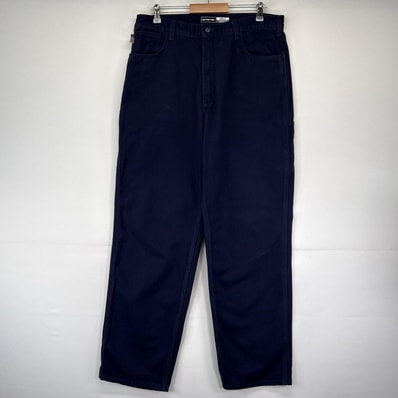 古着 カーハート Carhartt パンツ ワークパンツ FR ワンポイント ルーズフィット 大きいサイズ w38×L34 ネイビー系 メンズ