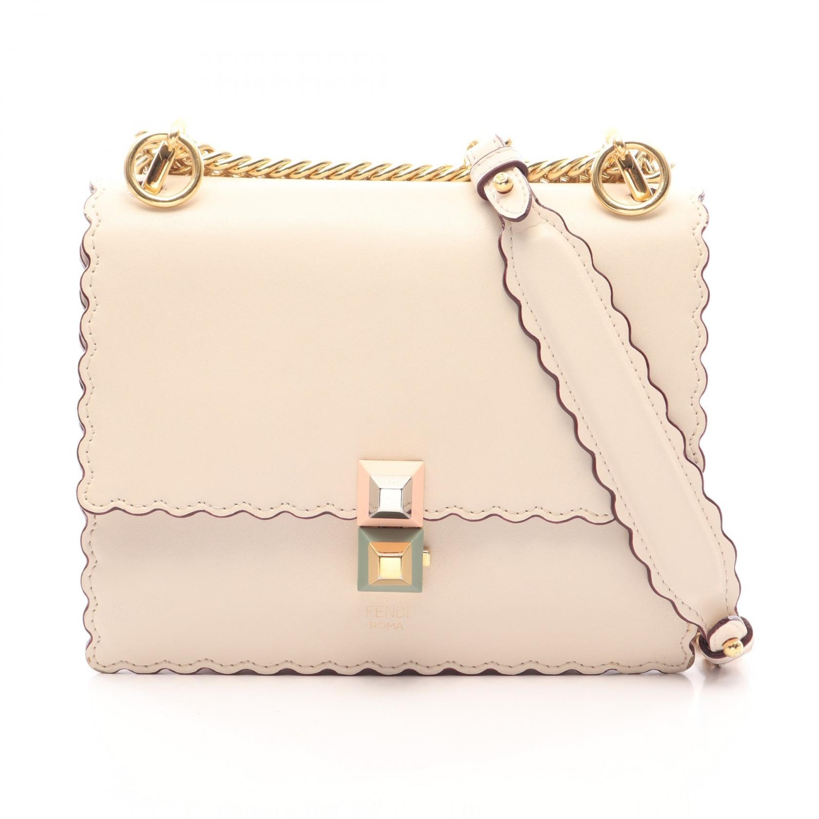 フェンディ FENDI MINI KAN I ミニ キャナイ ショルダーバッグ バッグ レザー レディース アイボリー系 8M0381 【中古】