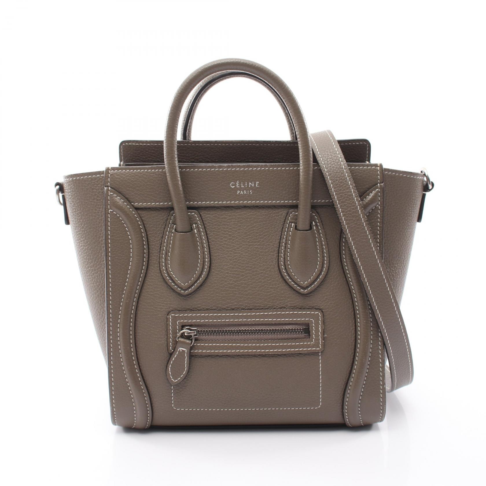 セリーヌ CELINE ラゲージ ナノショッパー 2WAY ハンドバッグ バッグ レザー レディース グレー系 【中古】