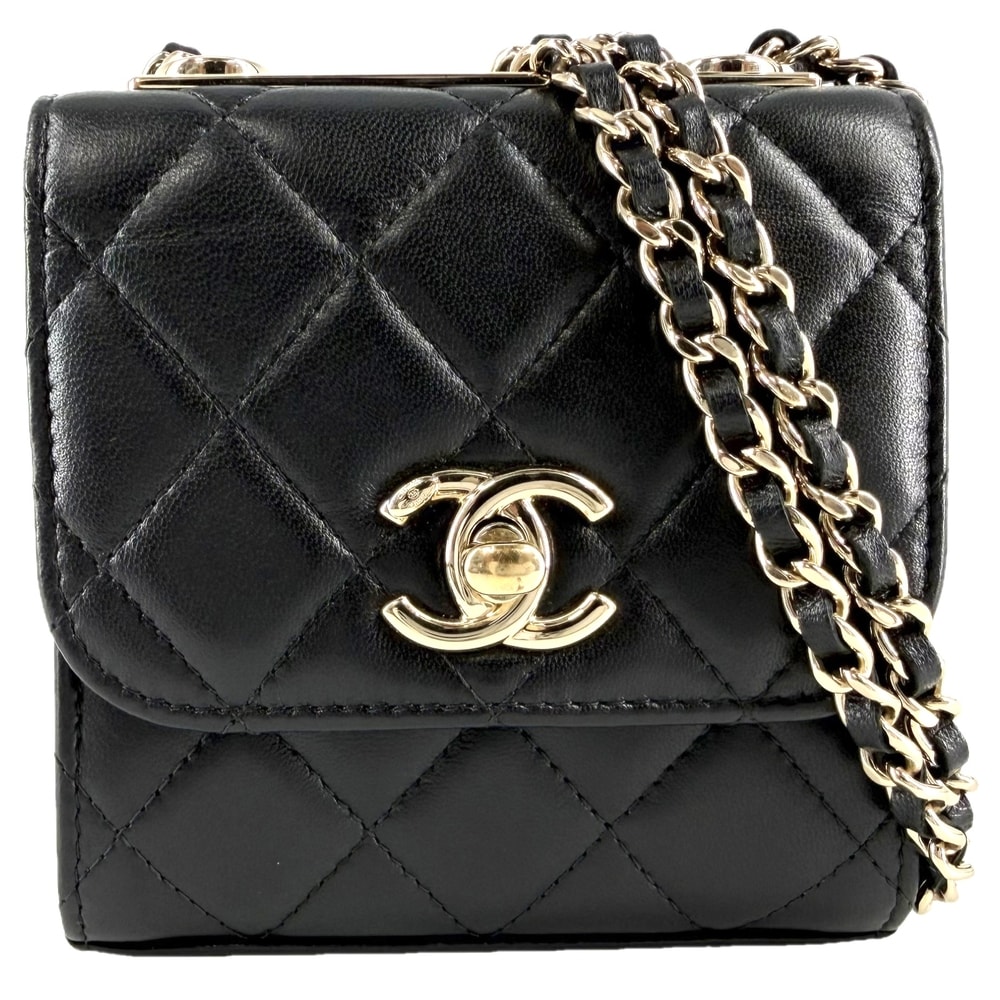 CHANEL シャネル ショルダーバッグ 肩掛け 斜め掛け ココマーク ミニバッグ マトラッセ チェーン ラムスキン ブラック 黒 ゴールド金具 レディース【中古品】