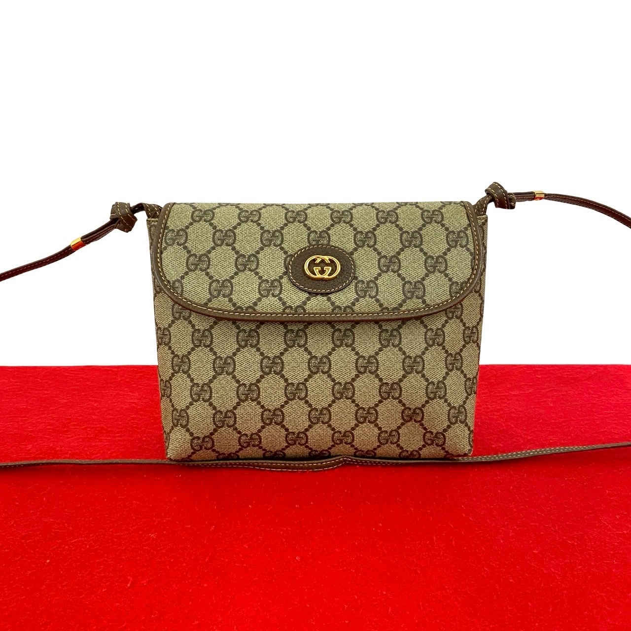 GUCCI グッチ GG ロゴ 金具 レザー PVC ショルダーバッグ ブラウン
 347-4