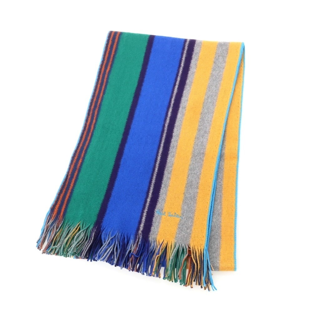 【中古】ポールスミス Paul Smith コットン ニット ストライプ マフラー マルチカラー【サイズ-】【メンズ】