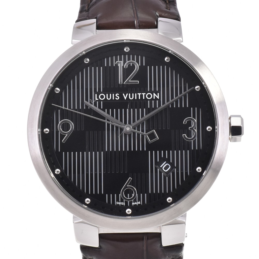 値下 ルイ・ヴィトン LOUIS VUITTON Q1D07 タンブール スリム クォーツ メンズ 美品 保証書付き P#146168