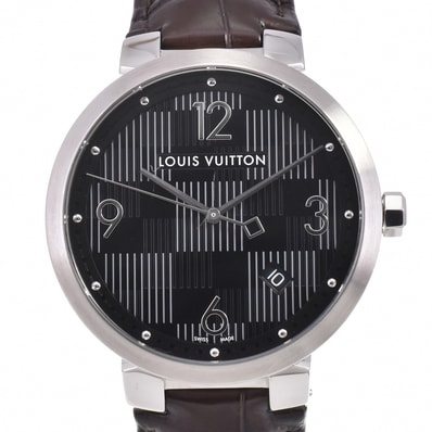 値下 ルイ・ヴィトン LOUIS VUITTON Q1D07 タンブール スリム クォーツ メンズ 美品 保証書付き P#146168