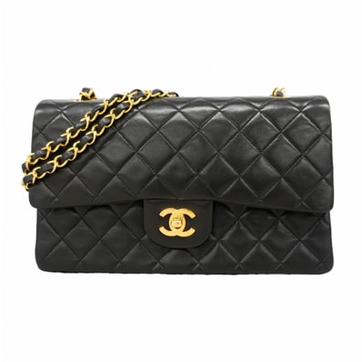 【6gd5187】シャネル ショルダーバッグ マトラッセ Wフラップ Wチェーン ラムスキン ブラック ゴールド金具【中古】レディース