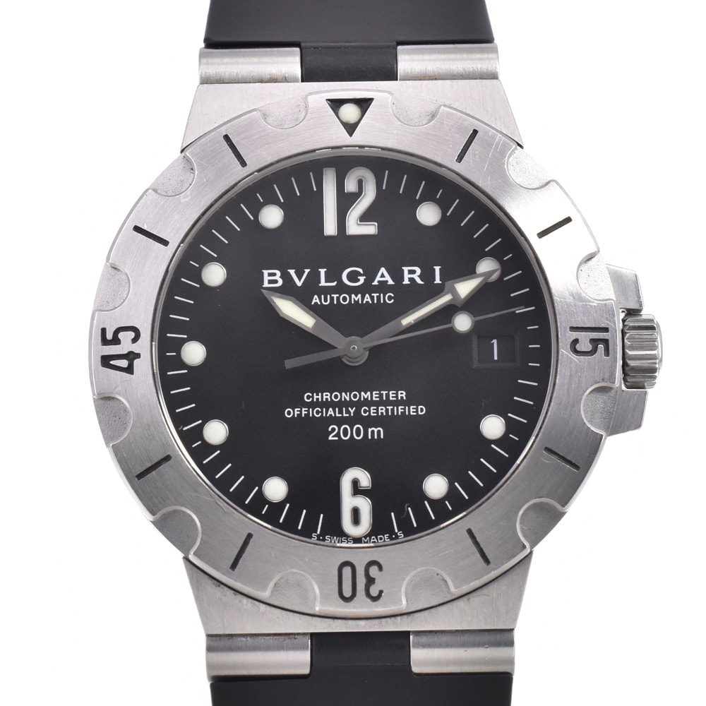 ブルガリ BVLGARI SD38S ディアゴノ スクーバ デイト ブラック 自動巻き メンズ 良品 腕時計 D#147034