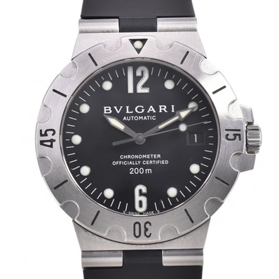 ブルガリ BVLGARI SD38S ディアゴノ スクーバ デイト ブラック 自動巻き メンズ 良品 腕時計 D#147034