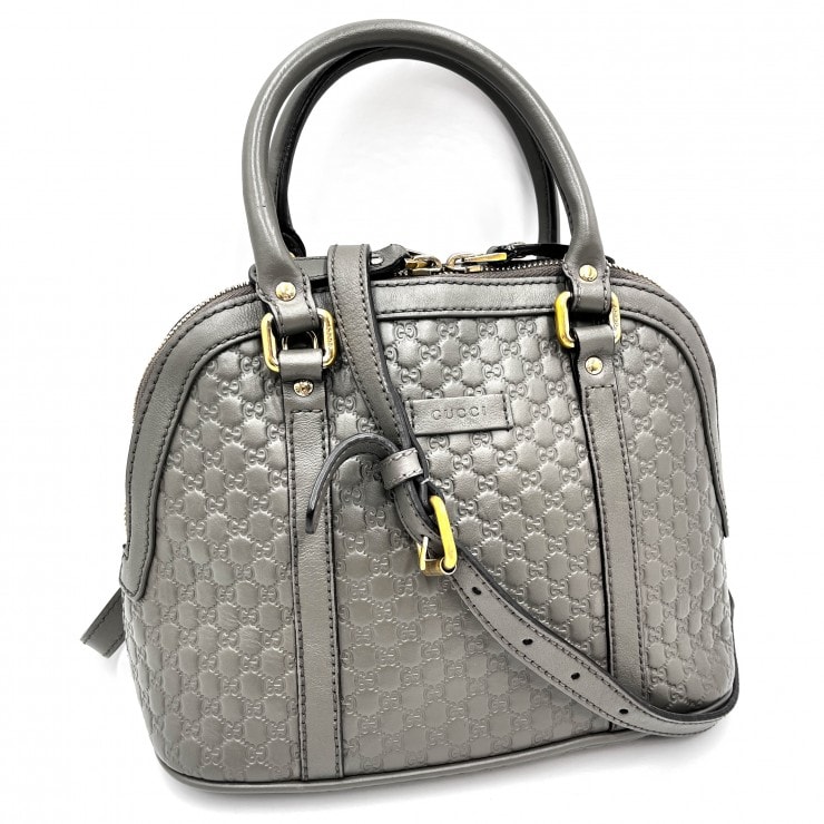 GUCCI(グッチ)マイクログッチシマ 2WAYハンドバッグ ショルダーバッグ グレー レザー ゴールド金具 449654【中古】
