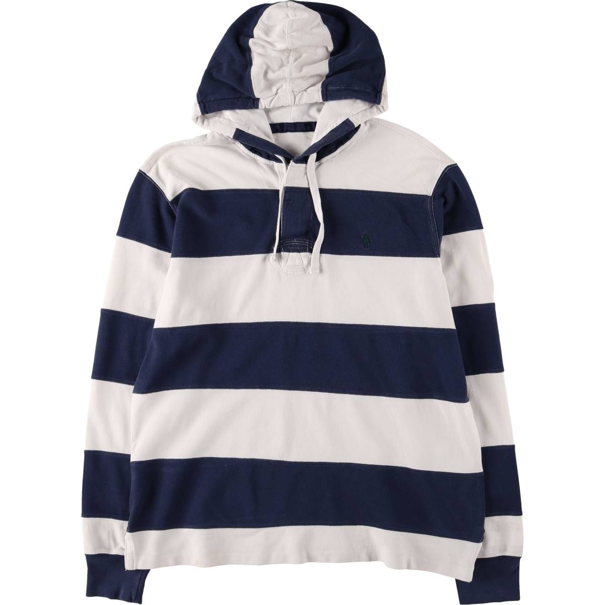 古着 ラルフローレン Ralph Lauren ボーダー柄 フード付き 長袖 ラガーシャツ メンズM相当/eaa586795