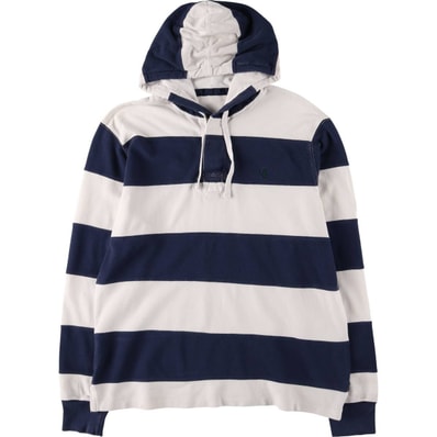 古着 ラルフローレン Ralph Lauren ボーダー柄 フード付き 長袖 ラガーシャツ メンズM相当/eaa586795