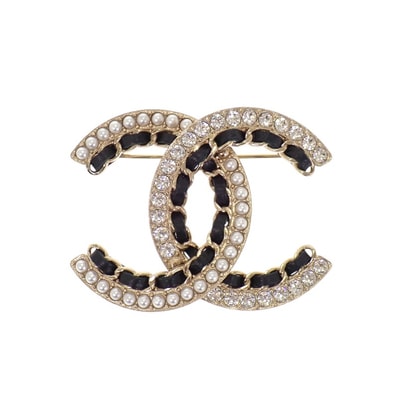 シャネル CHANEL ココマーク AB5199 ブローチ メタル レザー ゴールド ブラック レディース【中古】【Aランク】